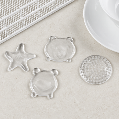Kindwall clear silicone bumpers in sea star, bear, frog and round shapes, soft and self-adhesive
